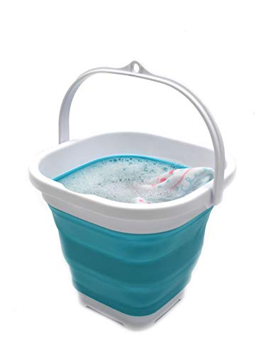 SAMMART Set of 2-2.6L Super Mini Sqare Collapsible Plastic Bucket - Foldable Square Tub - Portable Fishing Water Pail - Space Saving Outdoor Waterpot