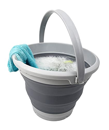 SAMMART 5.5L Collapsible Plastic Bucket with Lid - Foldable Round Tub with Lid - Portable Fishing Water Pail - Space Saving Outdoor Waterpot.
