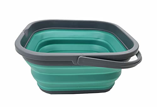 SAMMART 5.5L Collapsible Square Handy Bucket/Foldable SquareWater Pail/Portable Tub with Handle. (Grey/Turquoise Blue)