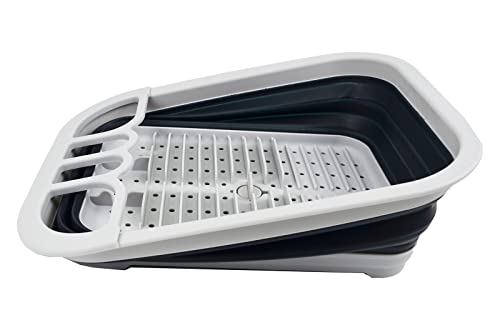 SAMMART Collapsible Plastic Dish Drainer with Drainer Board-Foldable Drying Rack Set-Portable Dinnerware Organizer-Space Saving Kitchen Storage Tray (Grey/Slate Grey)