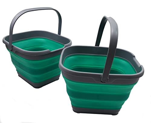 SAMMART 10L Set of 2 Collapsible Plastic Rectangular Handy Basket/Bucket