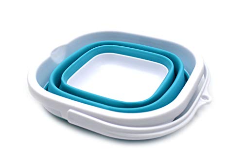 SAMMART Set of 2-2.6L Super Mini Sqare Collapsible Plastic Bucket - Foldable Square Tub - Portable Fishing Water Pail - Space Saving Outdoor Waterpot