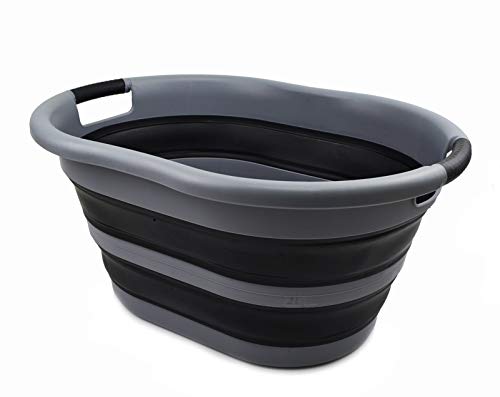 SAMMART 36L Collapsible Plastic Laundry Basket - Oval Tub/Basket - Foldable Storage Container/Organizer - Portable Washing Tub - Space Saving Laundry Hamper, Water Capacity: 28L