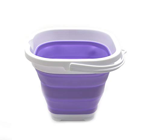 SAMMART Set of 2-2.6L Super Mini Sqare Collapsible Plastic Bucket - Foldable Square Tub - Portable Fishing Water Pail - Space Saving Outdoor Waterpot