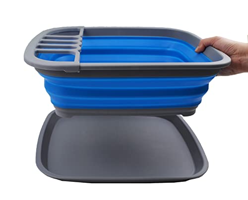SAMMART 8L Collapsible Dish Drainer with Drainer Board - Foldable Drying Rack Set - Portable Dinnerware Organizer - Space Saving Kitchen Storage Tray