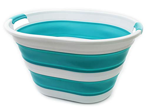 SAMMART Set of 2 Collapsible Plastic Laundry Basket - Oval Tub/Basket - Foldable Storage Container/Organizer - Portable Washing Tub - Space Saving Laundry Hamper