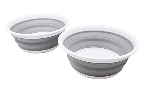 SAMMART 5.5L (1.45 Gallon) Set of 2 Collapsible Tub - Foldable Dish Tub - Portable Washing Basin - Space Saving Plastic Washtub