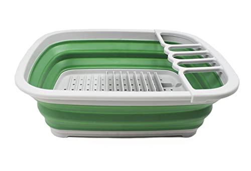 SAMMART 8L Collapsible Plastic Dish Drainer - Foldable Drying Rack - Portable Dinnerware Organizer - Space Saving
