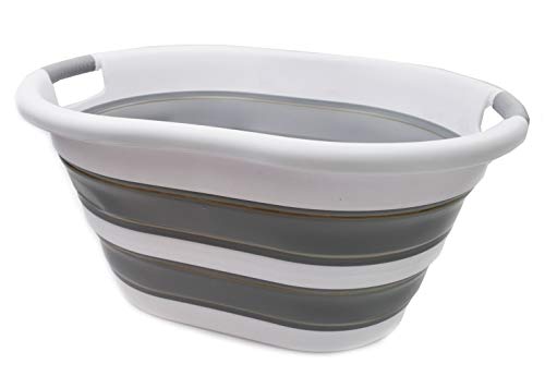 SAMMART 36L Collapsible Plastic Laundry Basket - Oval Tub/Basket - Foldable Storage Container/Organizer - Portable Washing Tub - Space Saving Laundry Hamper, Water Capacity: 28L