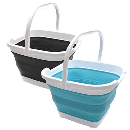 SAMMART Collapsible Rectangular Handy Basket Set Of 2 - 10L (2.6 Gallon) Capacity, Grey