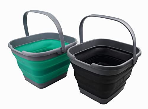 SAMMART 10L Collapsible Rectangular Handy Basket/Bucket (Bluish-Green + Black)