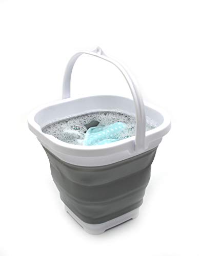 SAMMART Set of 2-2.6L Super Mini Sqare Collapsible Plastic Bucket - Foldable Square Tub - Portable Fishing Water Pail - Space Saving Outdoor Waterpot