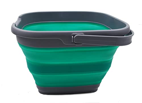 SAMMART 10L Collapsible Rectangular Handy Basket/Bucket (Bluish-Green + Black)