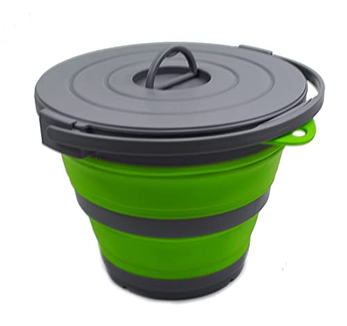 SAMMART 10L Collapsible Fishing Bucket with Locking Lid - Foldable Round Tub - Portable Plastic Water Pail - Space Saving Outdoor Waterpot