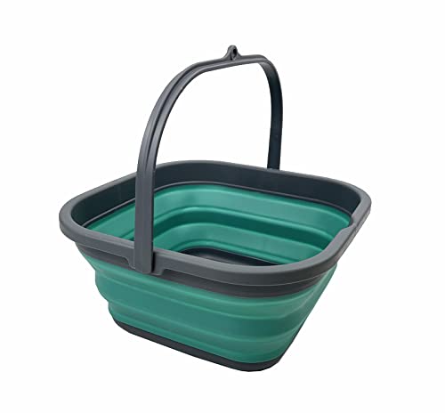 SAMMART 5.5L Collapsible Square Handy Bucket/Foldable SquareWater Pail/Portable Tub with Handle. (Grey/Turquoise Blue)