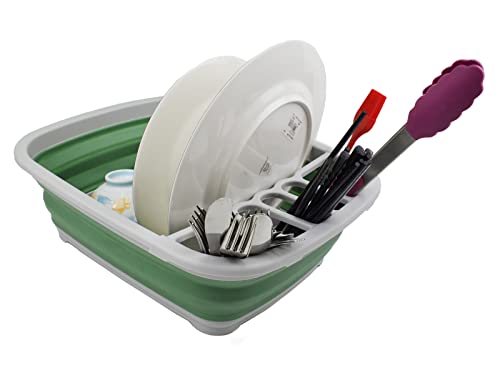 SAMMART 8L Collapsible Plastic Dish Drainer - Foldable Drying Rack - Portable Dinnerware Organizer - Space Saving