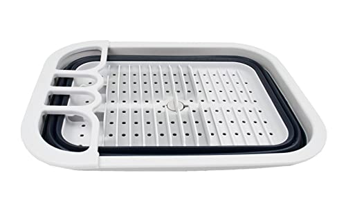 SAMMART Collapsible Plastic Dish Drainer with Drainer Board-Foldable Drying Rack Set-Portable Dinnerware Organizer-Space Saving Kitchen Storage Tray (Grey/Slate Grey)