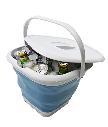 SAMMART 8.5L Collapsible Square Handy Bucket with Lid/Foldable Square Water Pail with Lid/Portable Tub with Handle and Lid