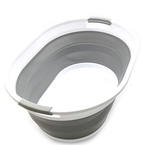 SAMMART Collapsible Plastic Laundry Basket - Oval Tub/Basket - Foldable Storage Container/Organizer - Portable Washing Tub - Space Saving Laundry Hamper