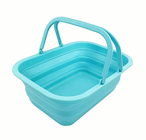 SAMMART 9.2L Collapsible Tub with Handle - Portable Outdoor Picnic Basket/Crater - Foldable Shopping Bag - Space Saving Storage Container… (Jade)