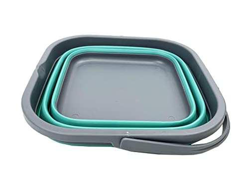 SAMMART 5.5L Collapsible Square Handy Bucket/Foldable SquareWater Pail/Portable Tub with Handle. (Grey/Turquoise Blue)