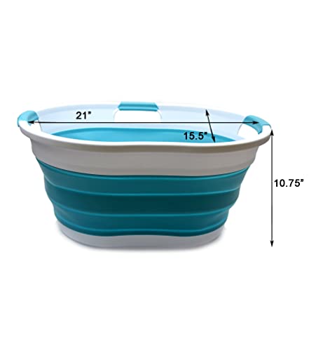 SAMMART 36L Collapsible 3 Handled Plastic Laundry Basket-Foldable Pop Up Storage Container Portable Washing Tub-Space Saving Basket/Water Capacity 27L