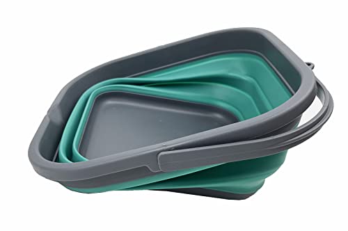 SAMMART 5.5L Collapsible Square Handy Bucket/Foldable SquareWater Pail/Portable Tub with Handle. (Grey/Turquoise Blue)