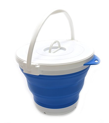 SAMMART 10L Collapsible Fishing Bucket with Locking Lid - Foldable Round Tub - Portable Plastic Water Pail - Collapsible Car Trunk Organizer for All Types of Vehicles