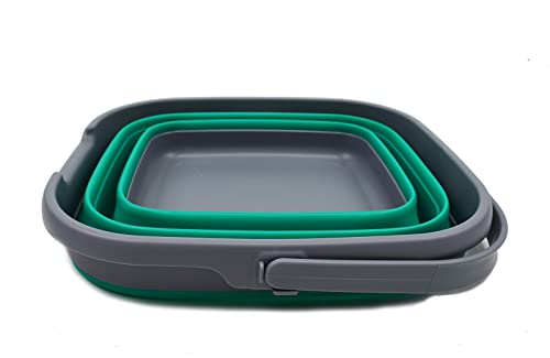 SAMMART 10L Collapsible Rectangular Handy Basket/Bucket (Bluish-Green + Black)