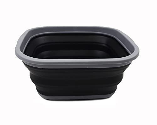 SAMMART 5.5L Collapsible Tub - Foldable Dish Tub - Portable Washing Basin - Space Saving Plastic Washtub (Dark Grey/Black)