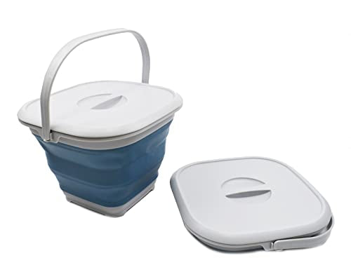 SAMMART 8.5L Collapsible Square Handy Bucket with Lid/Foldable Square Water Pail with Lid/Portable Tub with Handle and Lid