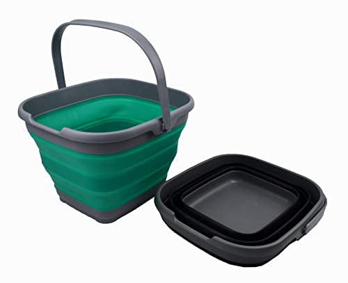 SAMMART 10L Collapsible Rectangular Handy Basket/Bucket (Bluish-Green + Black)