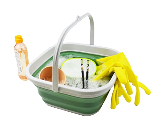 SAMMART 5.5L Collapsible Square Handy Bucket/Foldable SquareWater Pail/Portable Tub with Handle. (Grey/Dark Sea Green)