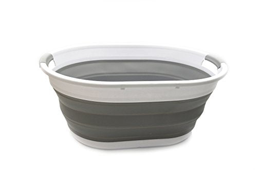 SAMMART Collapsible Plastic Laundry Basket - Oval Tub/Basket - Foldable Storage Container/Organizer - Portable Washing Tub - Space Saving Laundry Hamper