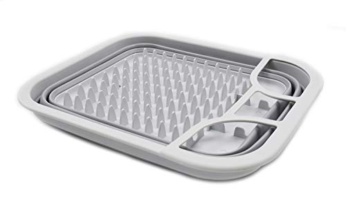 SAMMART 12L Collapsible Dish Drainer with Swivel Spout Foldable Drying Rack - Portable Dinnerware Organizer - Space Saving Kitchen Storage Tray