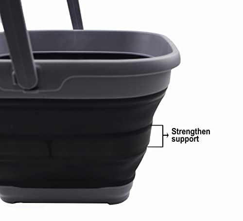 SAMMART 10L Collapsible Rectangular Handy Basket/Bucket (Bluish-Green + Black)