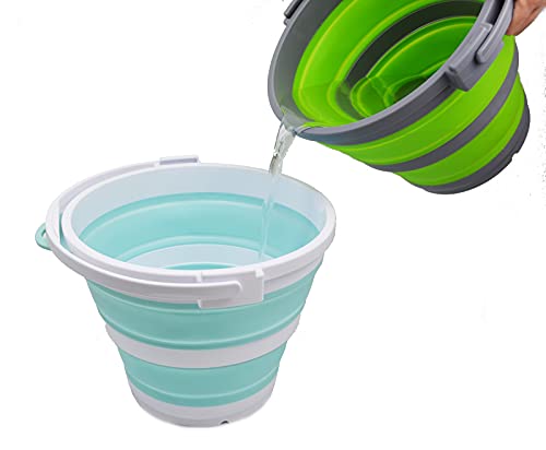 SAMMART 10L Collapsible Fishing Bucket with Locking Lid - Foldable Round Tub - Portable Plastic Water Pail - Space Saving Outdoor Waterpot