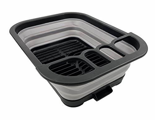 SAMMART Collapsible Plastic Dish Drainer with Drainer Board-Foldable Drying Rack Set-Portable Dinnerware Organizer-Space Saving Kitchen Storage Tray (Black/Alloy Grey)