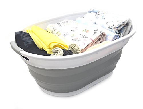 SAMMART Collapsible Plastic Laundry Basket - Oval Tub/Basket - Foldable Storage Container/Organizer - Portable Washing Tub - Space Saving Laundry Hamper
