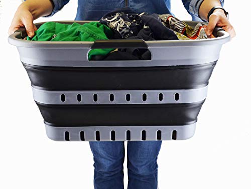 SAMMART 30L Collapsible 3 Handled Plastic Laundry Basket - Foldable Pop Up Storage Container/Organizer - Portable Washing Tub - Space Saving Hamper/Basket