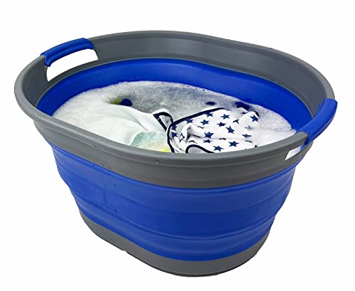 SAMMART 23L (6 Gallons) Collapsible Plastic Laundry Basket - Oval Tub/Basket - Foldable Storage Container/Organizer - Portable Washing Tub - Space Saving Laundry Hamper