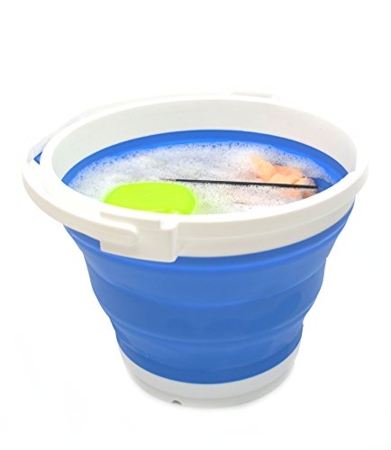 SAMMART 10L Collapsible Fishing Bucket with Locking Lid - Foldable Round Tub - Portable Plastic Water Pail - Collapsible Car Trunk Organizer for All Types of Vehicles