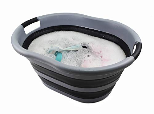 SAMMART 36L Collapsible Plastic Laundry Basket - Oval Tub/Basket - Foldable Storage Container/Organizer - Portable Washing Tub - Space Saving Laundry Hamper, Water Capacity: 28L