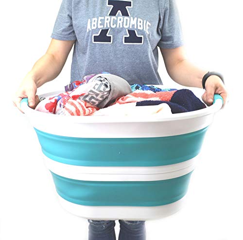 SAMMART Set of 2 Collapsible Plastic Laundry Basket - Oval Tub/Basket - Foldable Storage Container/Organizer - Portable Washing Tub - Space Saving Laundry Hamper