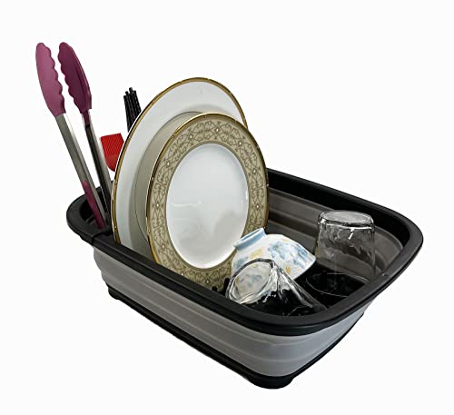 SAMMART 8L Collapsible Plastic Dish Drainer - Foldable Drying Rack - Portable Dinnerware Organizer - Space Saving Kitchen Storage Tray