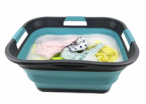 SAMMART 30L Collapsible Plastic Laundry Basket - Foldable Pop Up Storage Container/Organizer - Portable Washing Tub - Water capacity: 24L