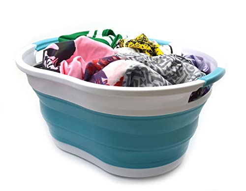 SAMMART 36L Collapsible 3 Handled Plastic Laundry Basket-Foldable Pop Up Storage Container Portable Washing Tub-Space Saving Basket/Water Capacity 27L