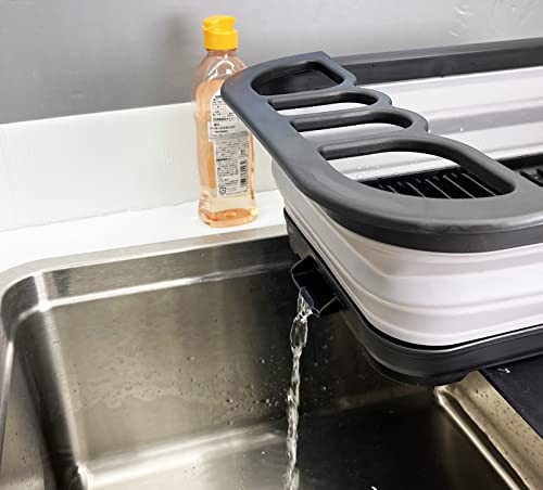 SAMMART Collapsible Plastic Dish Drainer with Drainer Board-Foldable Drying Rack Set-Portable Dinnerware Organizer-Space Saving Kitchen Storage Tray (Black/Alloy Grey)