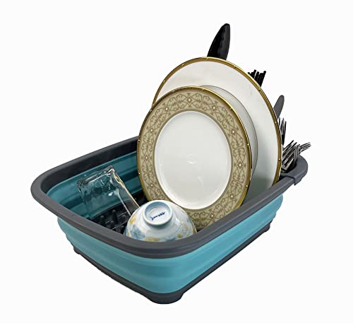 SAMMART 8L Collapsible Plastic Dish Drainer - Foldable Drying Rack - Portable Dinnerware Organizer - Space Saving Kitchen Storage Tray