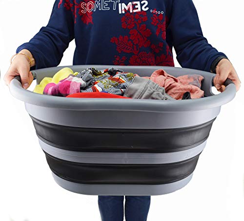 SAMMART 36L Collapsible Plastic Laundry Basket - Oval Tub/Basket - Foldable Storage Container/Organizer - Portable Washing Tub - Space Saving Laundry Hamper, Water Capacity: 28L